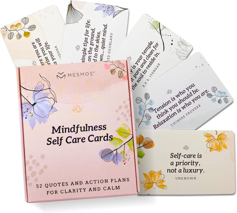 MESMOS 52 Mindfulness Cards with Action Plans. Relaxation Stress Relief Gifts for Women, Positive Affirmation Cards, Anxiety Relief Items, Meditation Self Care Kit, Relaxing Spiritual Gifts for Women - Image 1